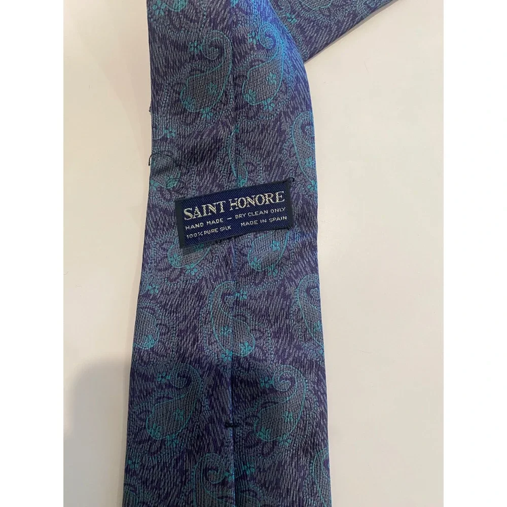 SAINT HONORE Mens‎ Paisley Necktie 100% Pure Silk Hand Made in Spain